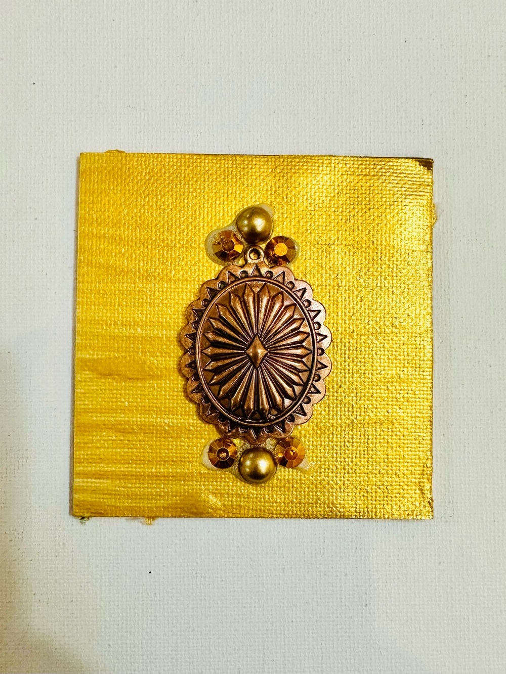 Antique Copper Sunburst 3x3 Hand-Painted Mixed Media Magnet